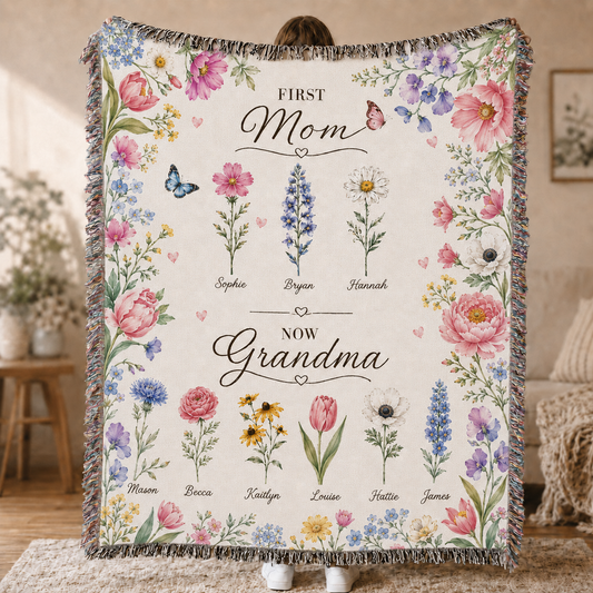 Full view of personalized grandma birth flower blanket
