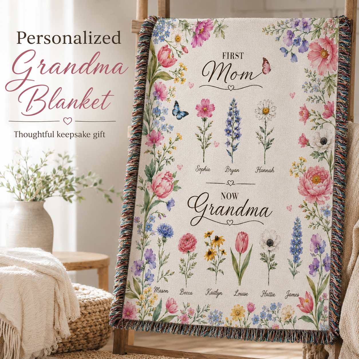 Personalized Grandma Birth Flower Blanket hero image