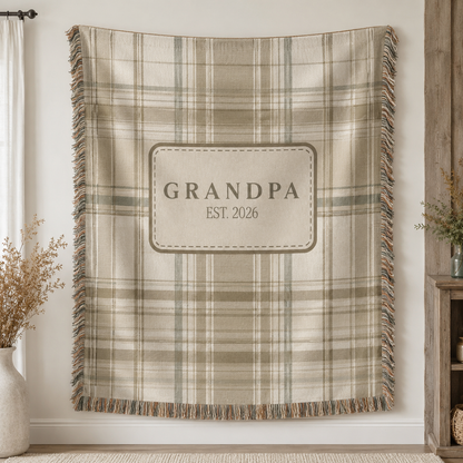 Personalized Grandpa plaid woven blanket with custom established year