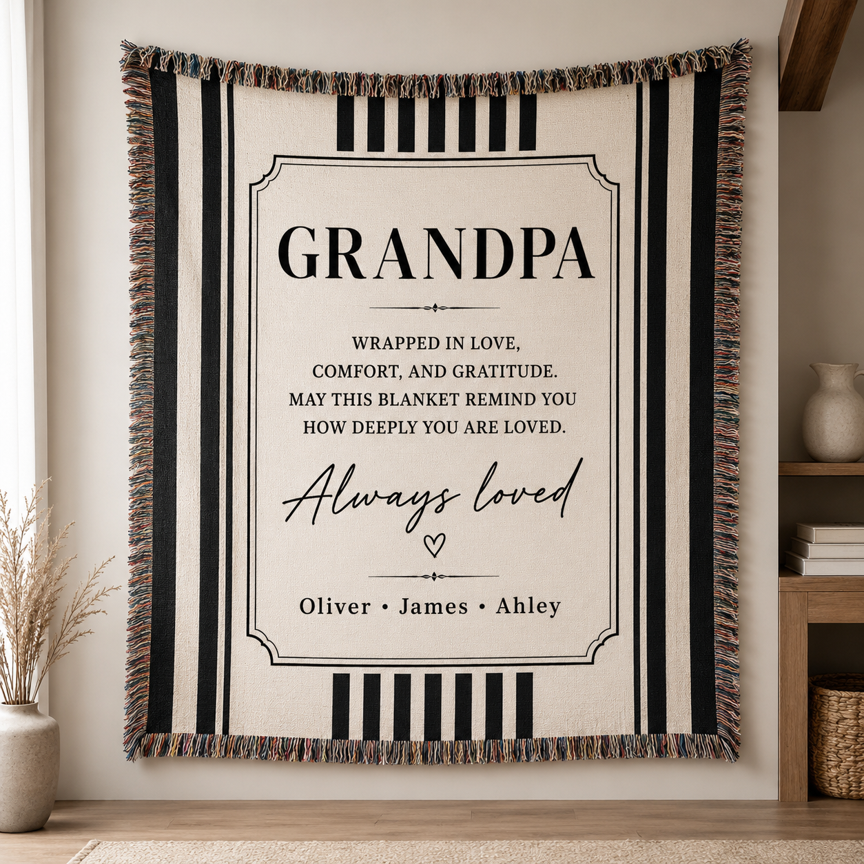 Personalized Grandpa woven blanket with custom grandkids names