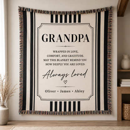 Personalized Grandpa woven blanket with custom grandkids names