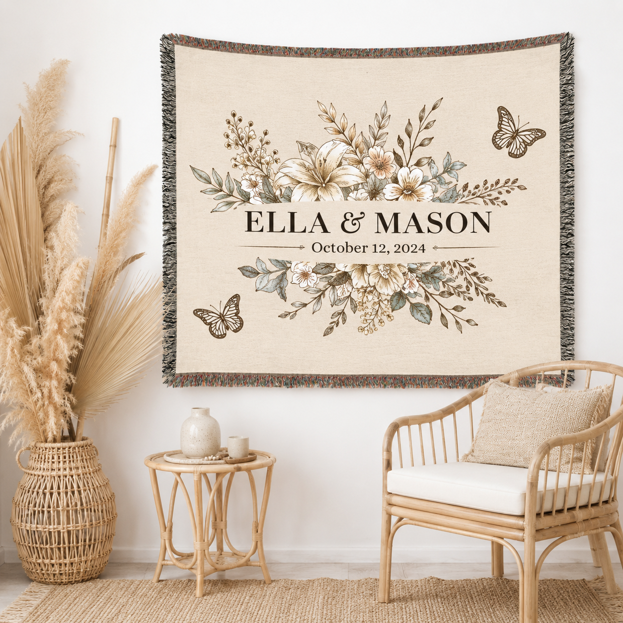 Personalized wedding woven blanket with couple names and wedding date