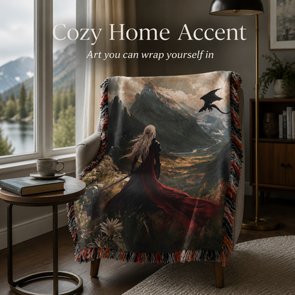 Woven blanket draped over an accent chair as home decor